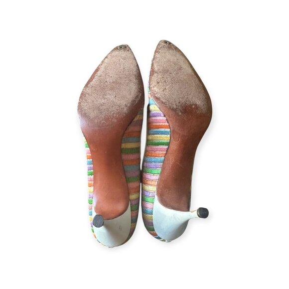Vintage 1950s David Evins Rainbow Striped Pumps 50s 60s Heels Size 7 AAAA Narrow - Picture 8 of 13